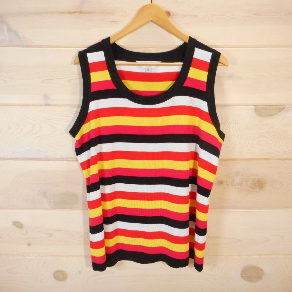 Exclusively Misook Womens plus size 1X Sleeveless Tank Top Shell Striped Acrylic